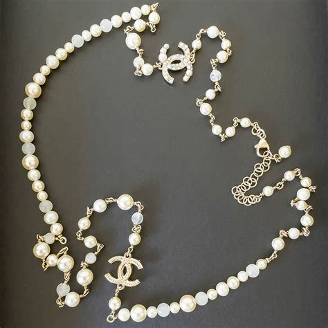 faux chanel long pearl necklace uk sale|vintage chanel faux pearl necklace.